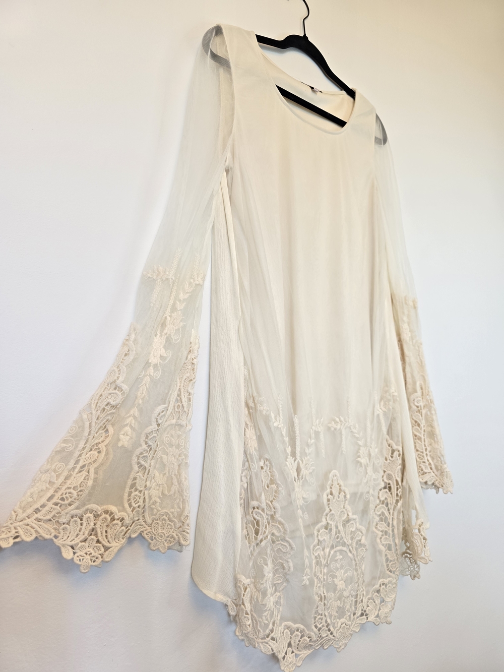 Blu Pepper Cream Lace-Trim Dress